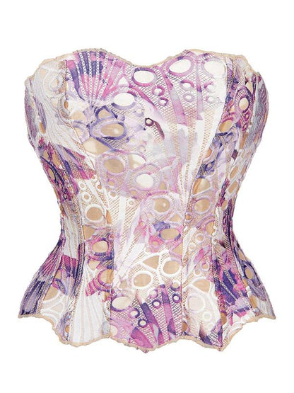 Lace Up Contrast Lace Corset Top Tummy Control Shapewear