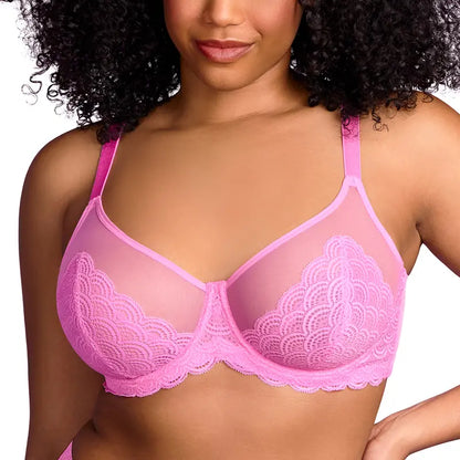 Mermaid Scales Lace Unlined Full Coverage Plus Size Underwire Minimizer Bra Comfortable Mesh Cup