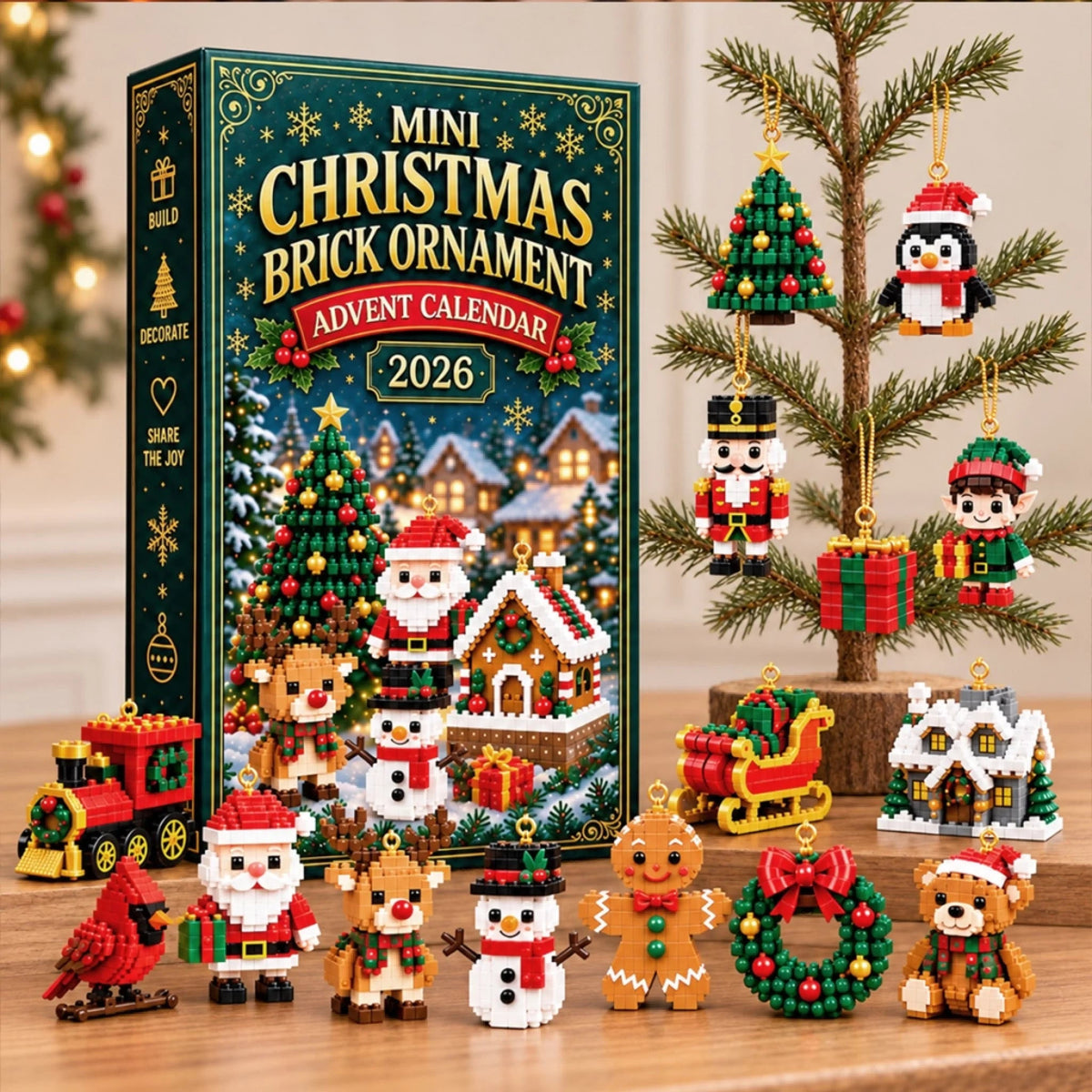 Mini Christmas Brick Ornament Advent Calendar - Holiday Tree Decorations