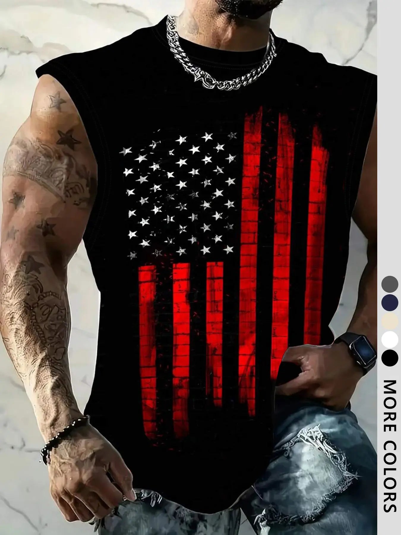 Men's American Flag Print Tank Top, Regular-Fit Casual Sleeveless Top for Daily Outdoor Wear, Men's Clothes for Summer
