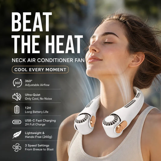 Neck Air Conditioner Fan – Ultra‑quiet, 360° rotating, 3 speeds. Hands‑free cooling, long battery. Summer essential! 😎🌬️
