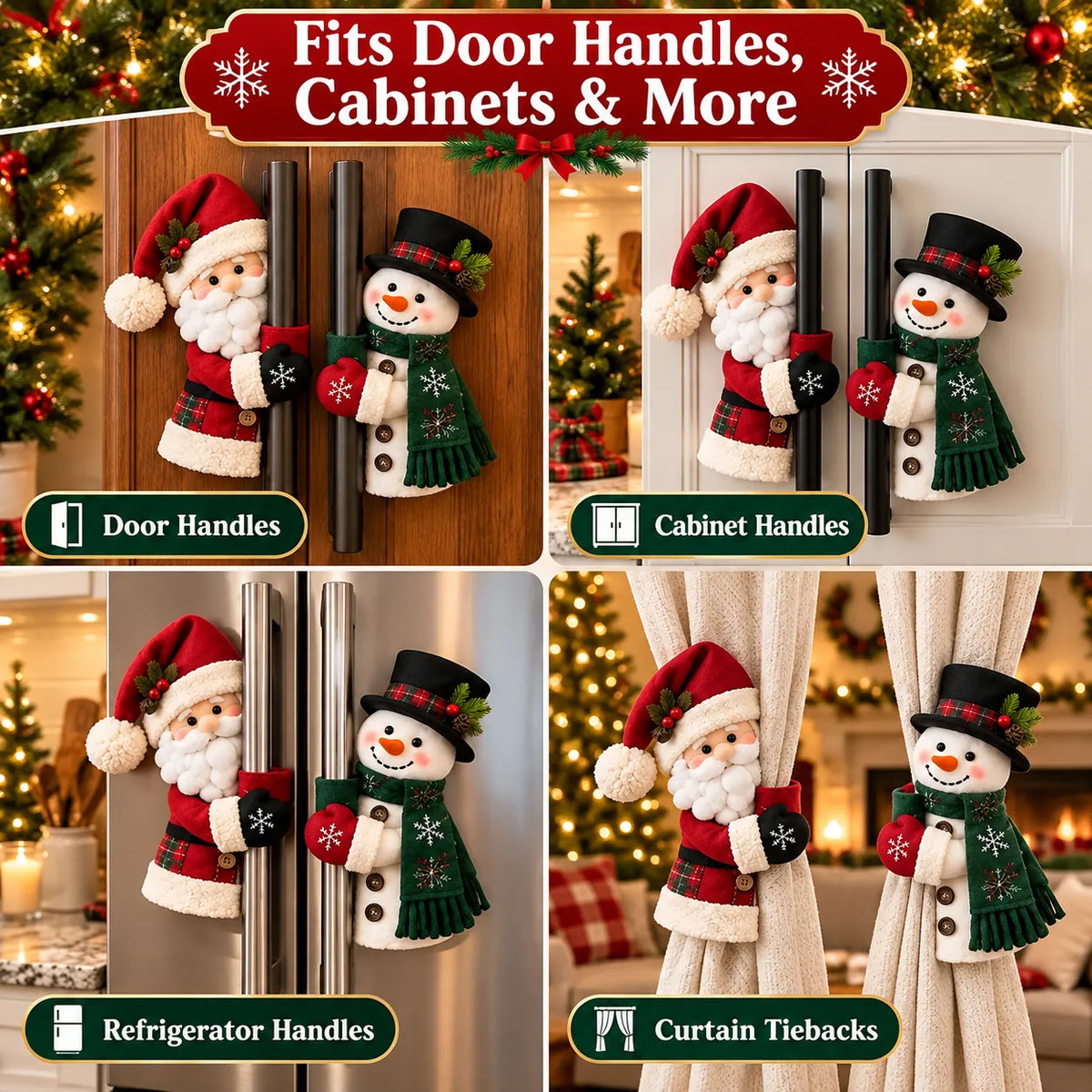 Christmas Door Handle Covers – Santa & Snowman Plush Door Knob Decorations