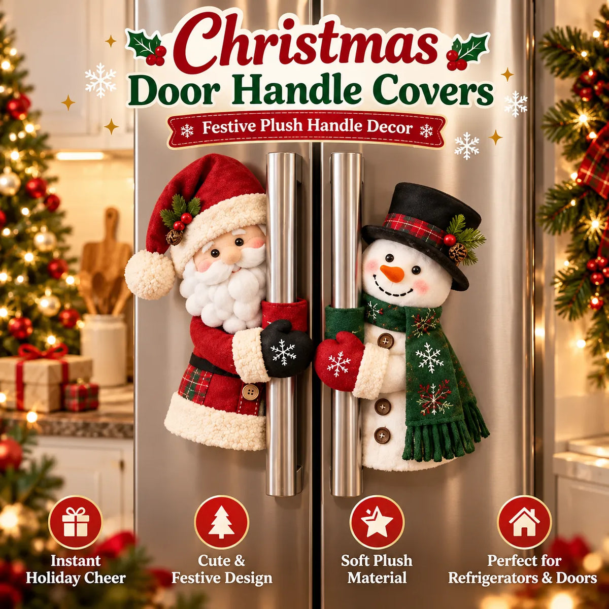 Christmas Door Handle Covers – Santa & Snowman Plush Door Knob Decorations