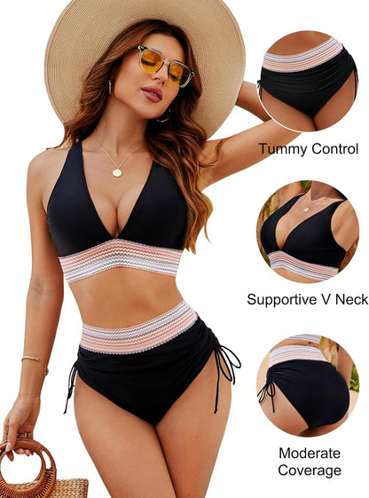 🎁Last Day 49% OFF🔥 High Waisted Tummy Control Color Block Bikini Sets