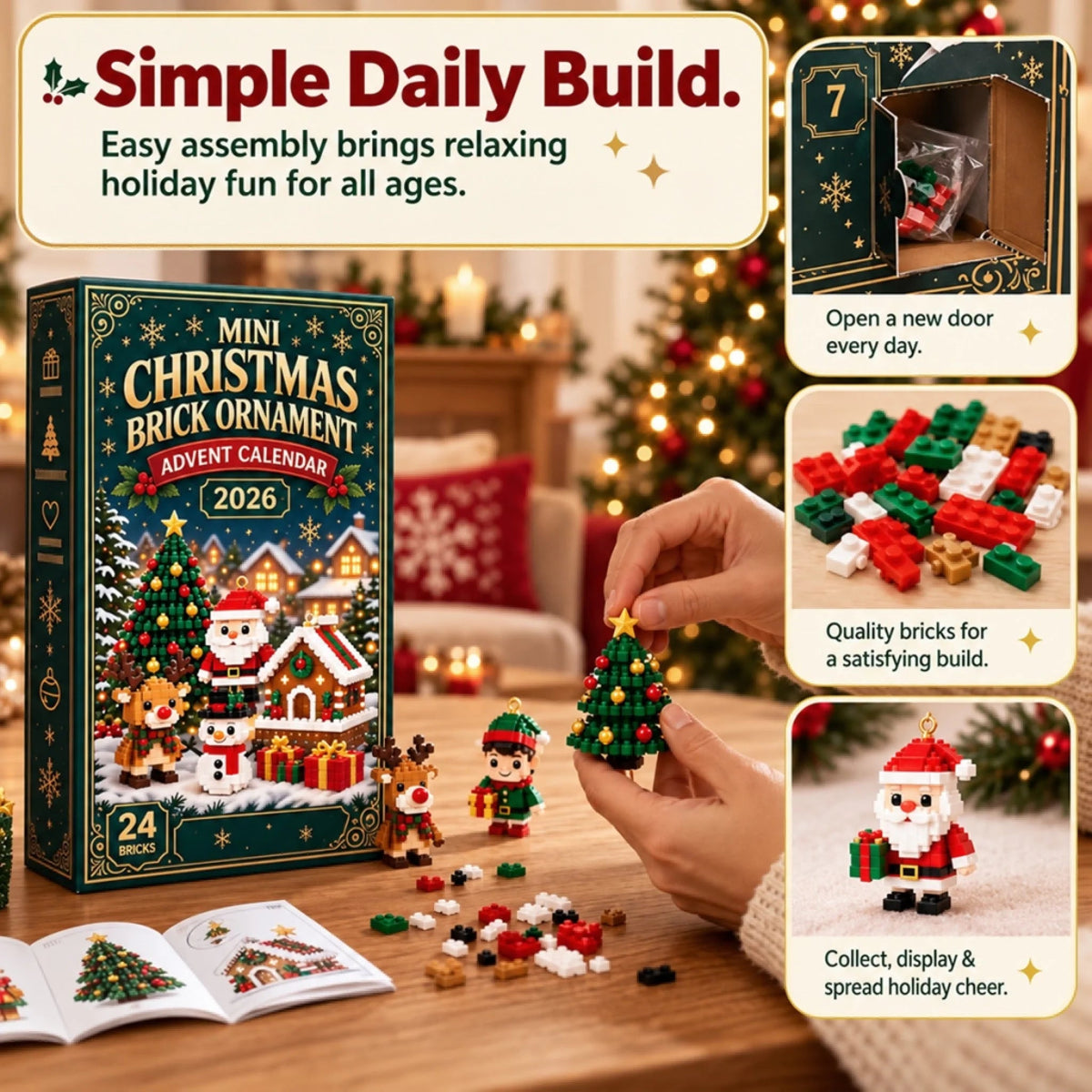 Mini Christmas Brick Ornament Advent Calendar - Holiday Tree Decorations