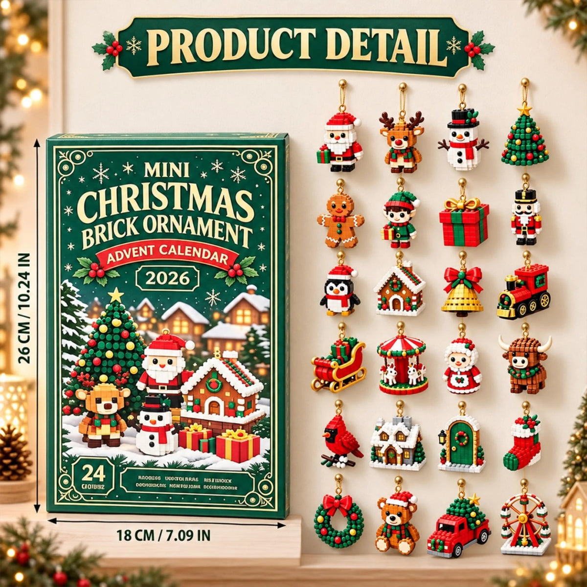 Mini Christmas Brick Ornament Advent Calendar - Holiday Tree Decorations