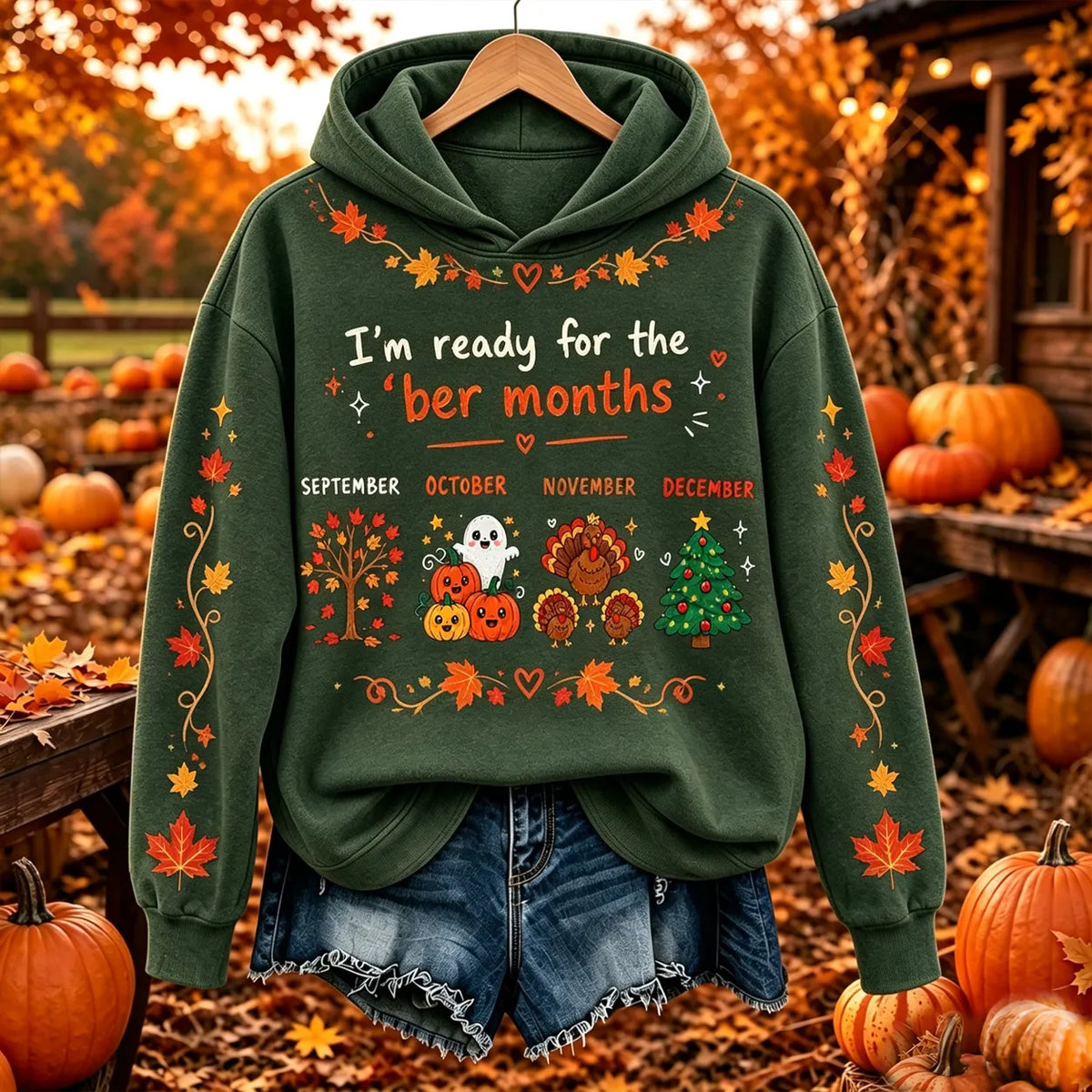 Women's Vintage I'm Ready For The 'ber Months Print Casual Hoodie