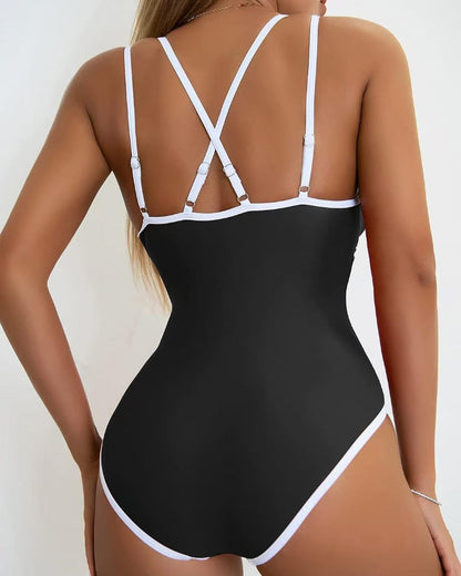 Solid Color Fashion Slim Straps Backless Sexy Bikini Swimsuit