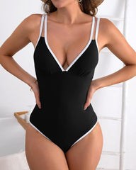 Solid Color Fashion Slim Straps Backless Sexy Bikini Swimsuit