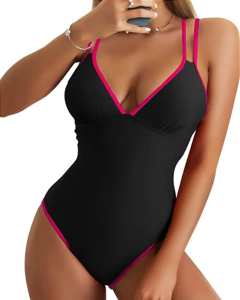 Solid Color Fashion Slim Straps Backless Sexy Bikini Swimsuit