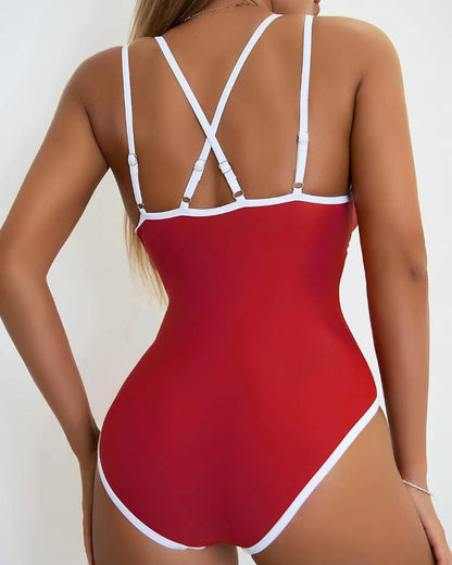 Solid Color Fashion Slim Straps Backless Sexy Bikini Swimsuit