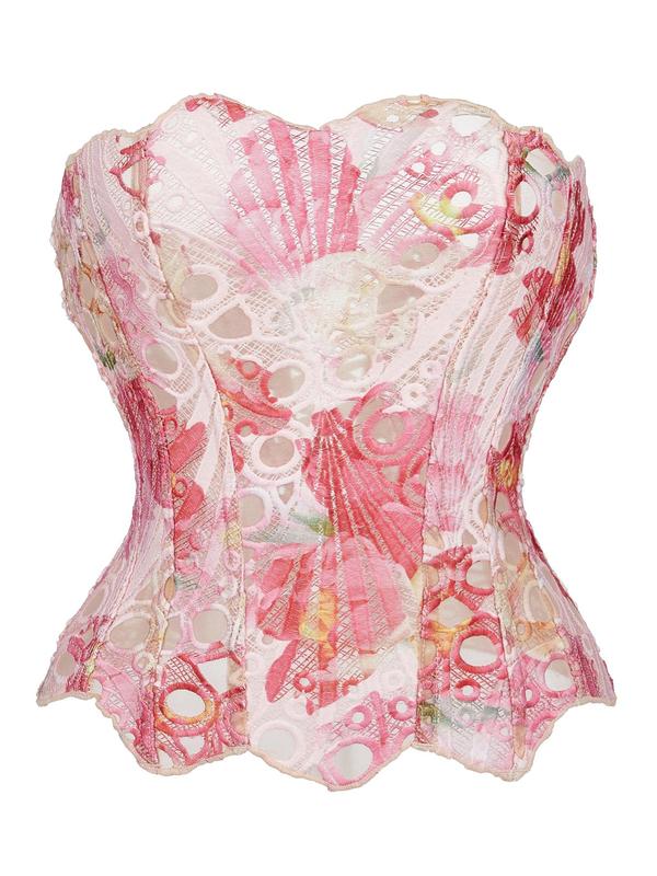 Lace Up Contrast Lace Corset Top Tummy Control Shapewear