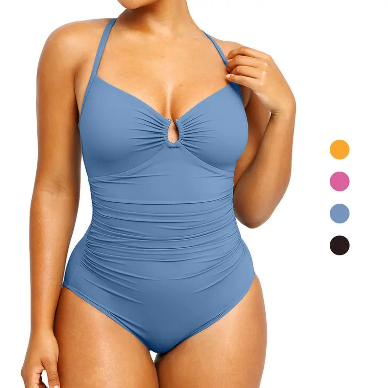Women's Smart Sculpt Shaping Swimsuit U-Ring Cut Out Slimming Swimwear One Piece Tummy Tucking Bathing Suit
