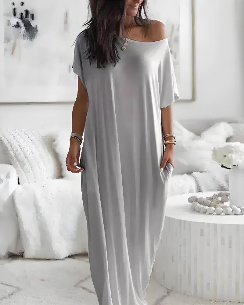 Off-Shoulder Batwing Sleeve Maxi Dress
