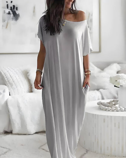 Off-Shoulder Batwing Sleeve Maxi Dress