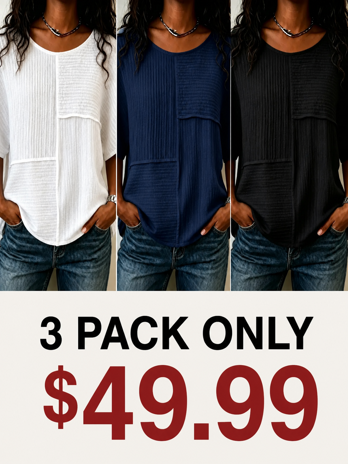 Women's Patchwork Textured Top | Round Neck Short Sleeve Casual Blouse for Summer & Everyday Wear