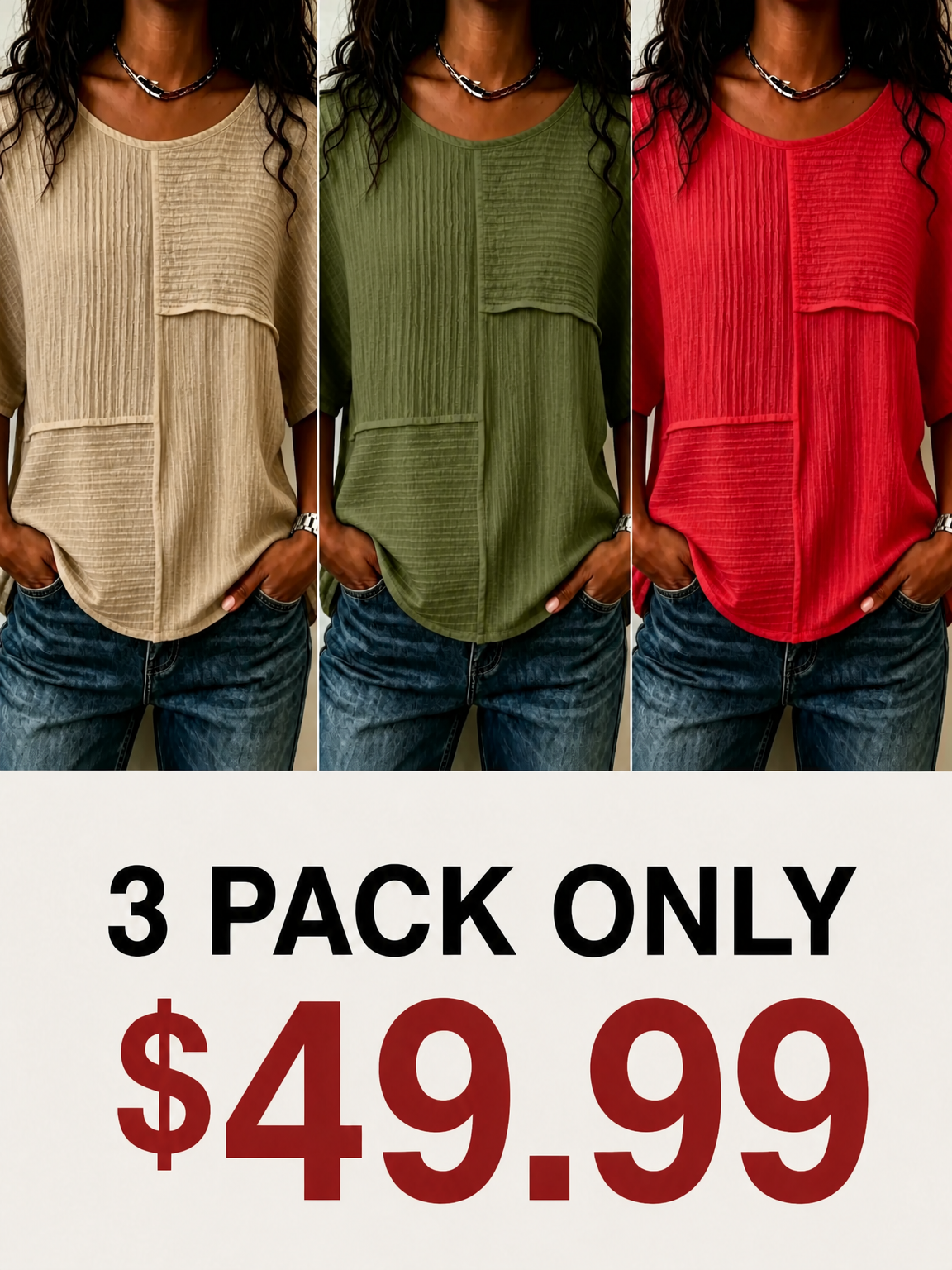 Women's Patchwork Textured Top | Round Neck Short Sleeve Casual Blouse for Summer & Everyday Wear