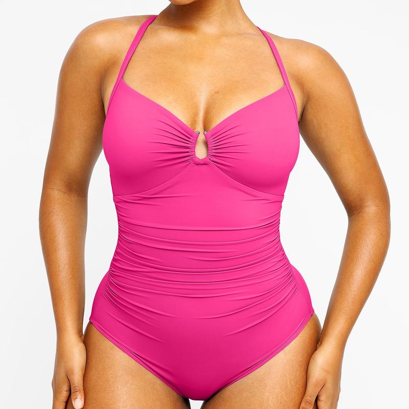 Women's Smart Sculpt Shaping Swimsuit U-Ring Cut Out Slimming Swimwear One Piece Tummy Tucking Bathing Suit