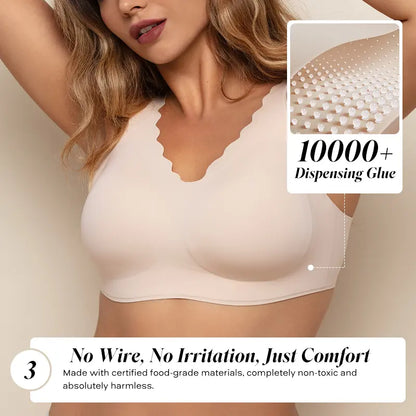 Women's Seamless Bras, No Underwire Scalloped Bras Soft V Neck Full Coverage Everyday Bra