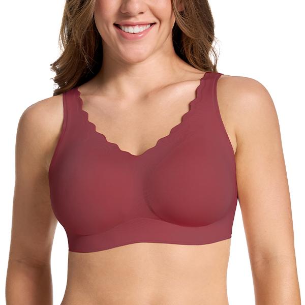 Women's Seamless Bras, No Underwire Scalloped Bras Soft V Neck Full Coverage Everyday Bra