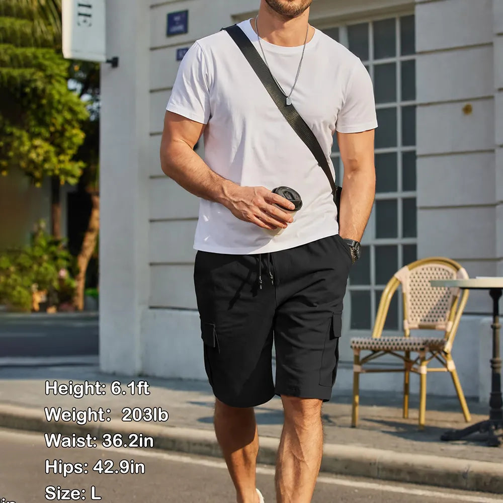 Men's 6-Pocket Cargo Shorts – Adjustable Drawstring Waist, Relaxed Fit for Outdoor & Everyday Wear