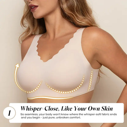 Women's Seamless Bras, No Underwire Scalloped Bras Soft V Neck Full Coverage Everyday Bra
