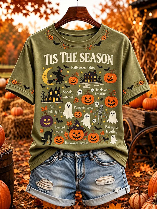 Women's Tis The Season Halloween Lights Print Short Sleeve T-shirt