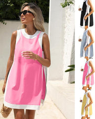 Two Piece Sets Color Block Crewneck Sleeveless Pullover Tops Matching Shorts With Pockets