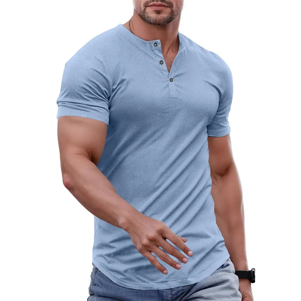 Men's Muscle Slim Fit Button Henley Shirt