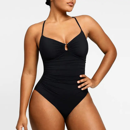 Women's Smart Sculpt Shaping Swimsuit U-Ring Cut Out Slimming Swimwear One Piece Tummy Tucking Bathing Suit