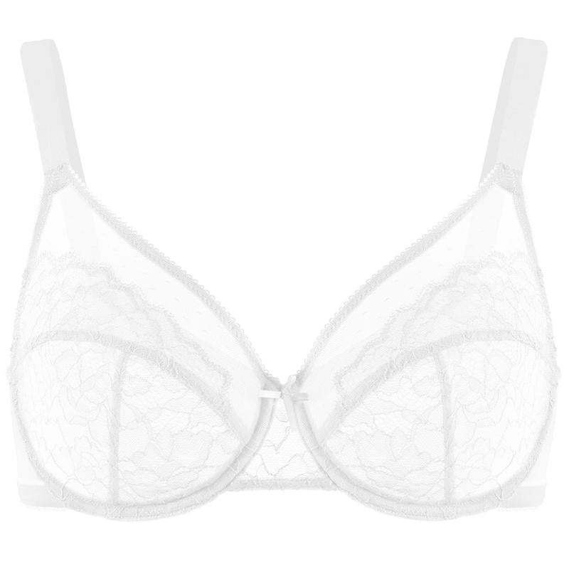 Enchante Floral Lace Plus Size Underwire Unlined Unpadded Minimizer Full Coverage Bra Women's Wear Comfortable Breathable Mesh Cup
