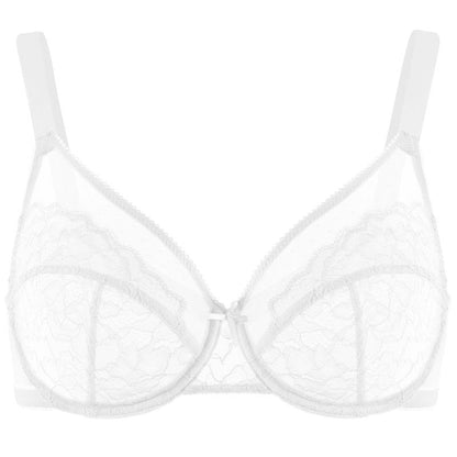 Enchante Floral Lace Plus Size Underwire Unlined Unpadded Minimizer Full Coverage Bra Women's Wear Comfortable Breathable Mesh Cup