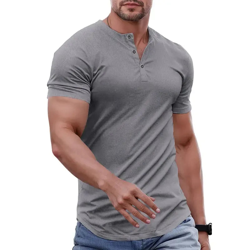 Men's Muscle Slim Fit Button Henley Shirt