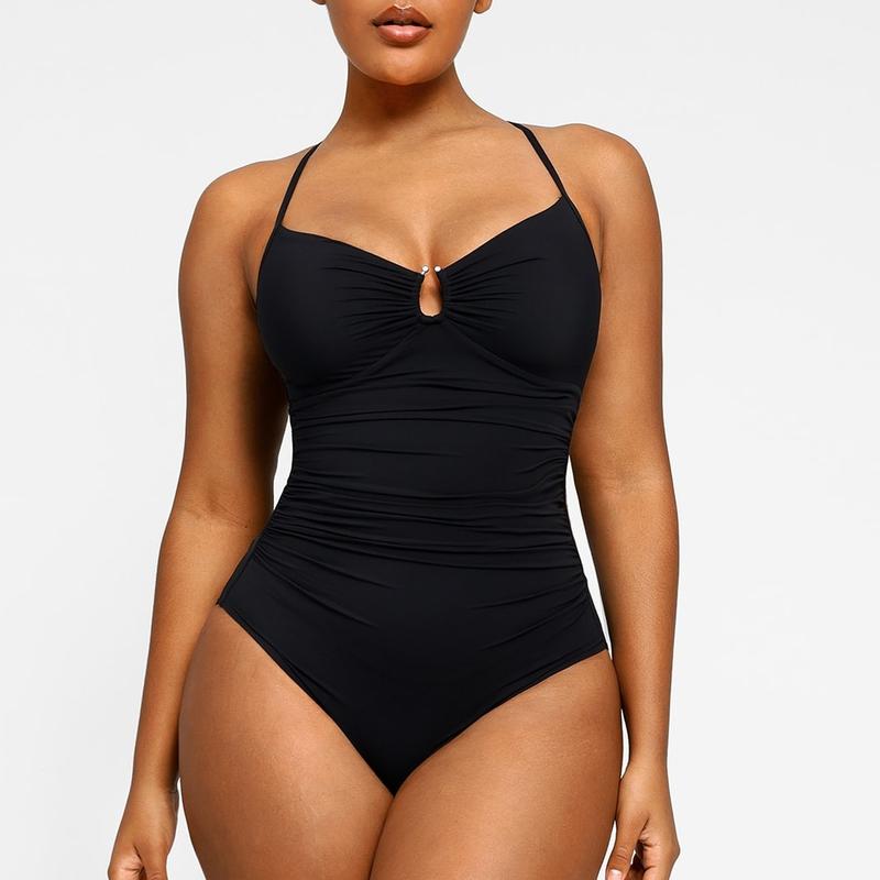 Women's Smart Sculpt Shaping Swimsuit U-Ring Cut Out Slimming Swimwear One Piece Tummy Tucking Bathing Suit