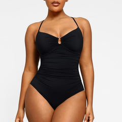 Women's Smart Sculpt Shaping Swimsuit U-Ring Cut Out Slimming Swimwear One Piece Tummy Tucking Bathing Suit