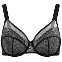 Enchante Floral Lace Plus Size Underwire Unlined Unpadded Minimizer Full Coverage Bra Women's Wear Comfortable Breathable Mesh Cup