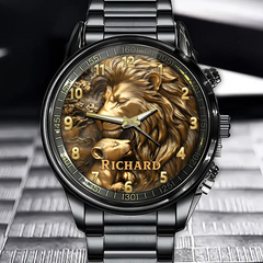 Personalized Lion Heart Watch - Father and Cub Lion Design