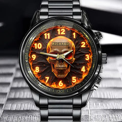 Personalized Blazing Fire Skull Watch  - Custom Timepiece for the Bold and Fearless