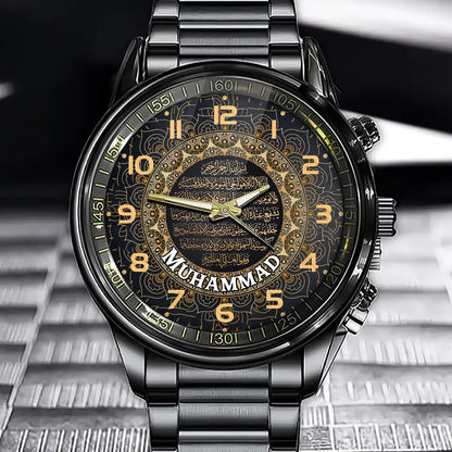 Personalized Muslim Watch Featuring Ayat al-Kursi, Elegant Islamic Gifts