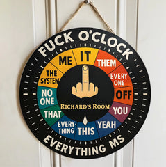 Funny Personalized Door Sign – “FUCK O’CLOCK” Custom Name Room Decor