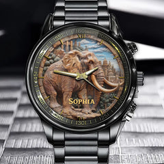 Custom Majestic Elephant Watch - Personalized Name in the Heart of Nature's Masterpiece