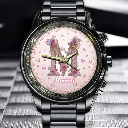 Personalized Name & Initial Rose Gold Watch – Perfect Gift for Women