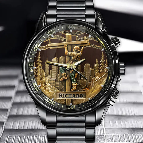 Custom Power Line Worker Watch – Personalized Lineman Name Design