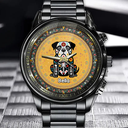 Day of the Dead Dog Cat Hispanic Mexican Flowers - Personalized Watch