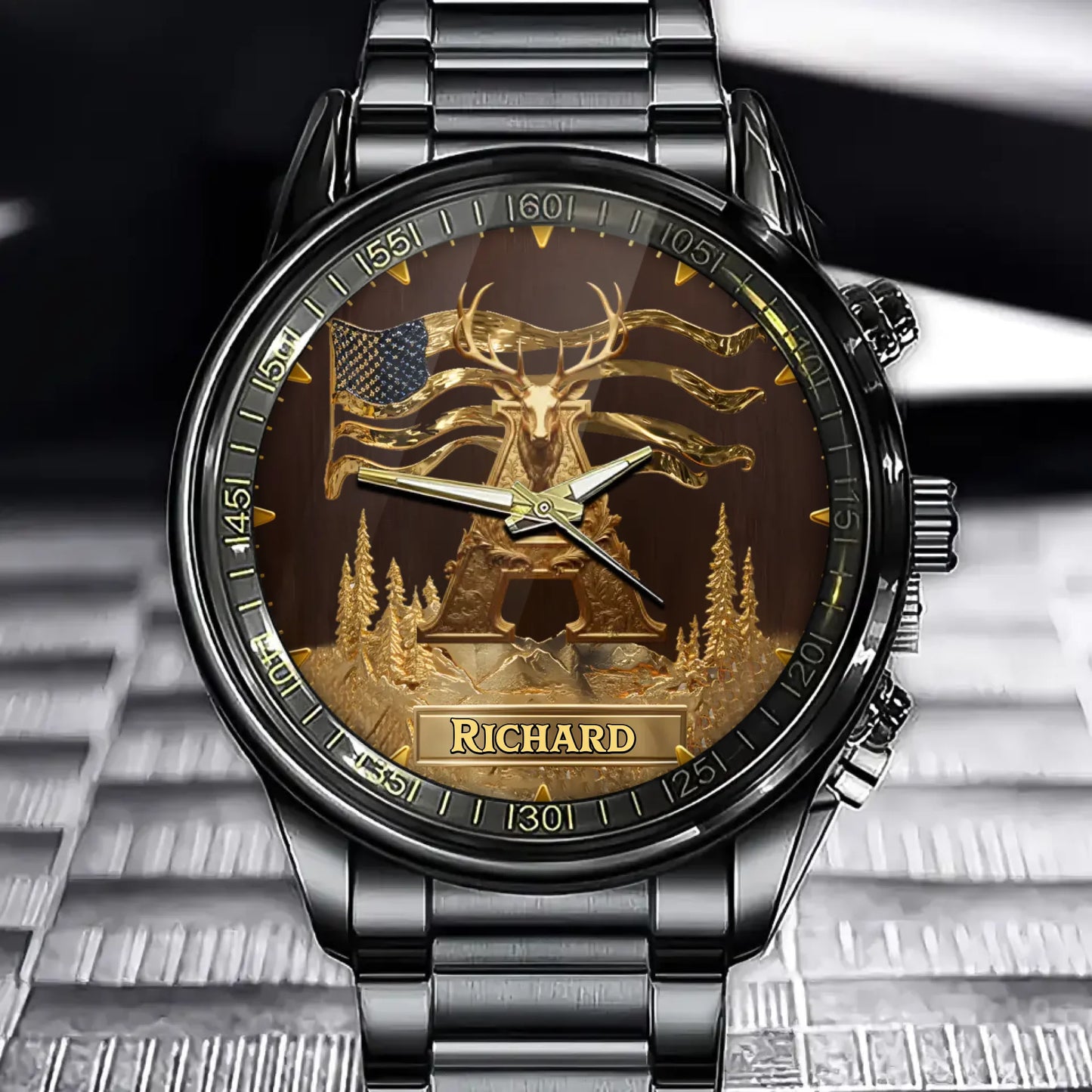 Hunting Enthusiasts' Personalized Watch - Embellished with Alphabet Initials for a Personal Touch