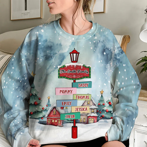 Personalized Christmas Family Shirt - Custom Snowy Scene with Family Names for Holiday Gifting