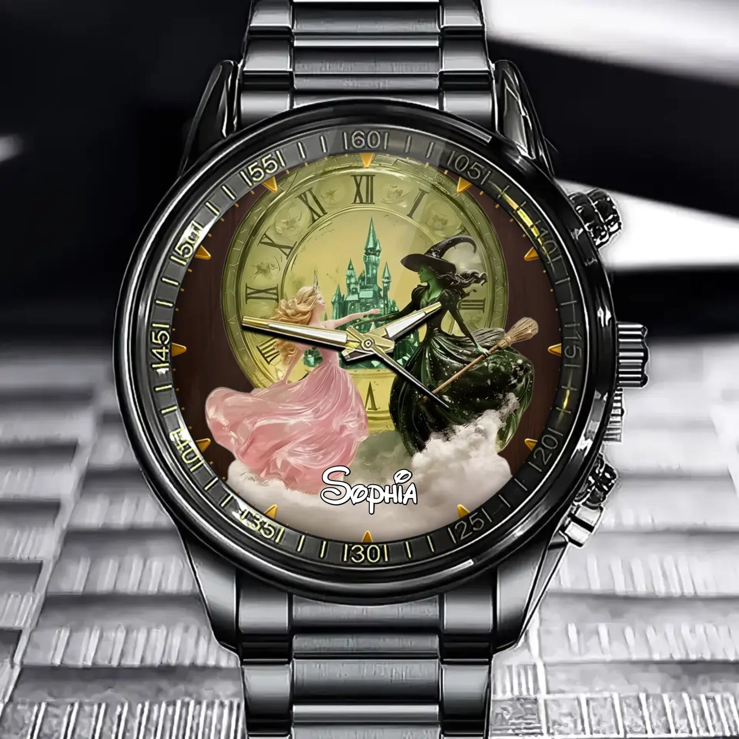 Personalized Magical Princess vs Witch Clock Watch Face - Custom Your Name for Unique Style