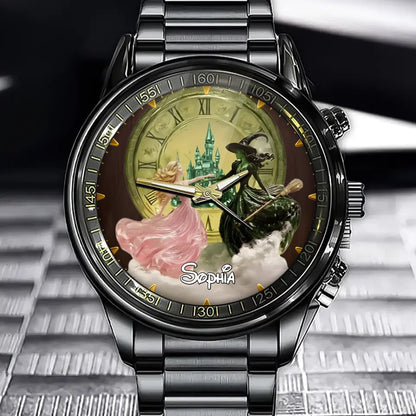 Personalized Magical Princess vs Witch Clock Watch Face - Custom Your Name for Unique Style