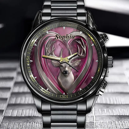Personalized Deer Heart Pattern Watch - A Wristwatch For Wildlife Lovers