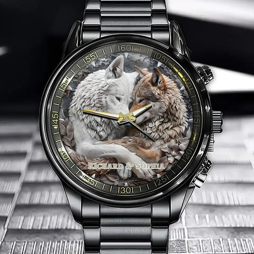 Personalized Wolf Couple Watch - Customized For Animal And Nature Lovers